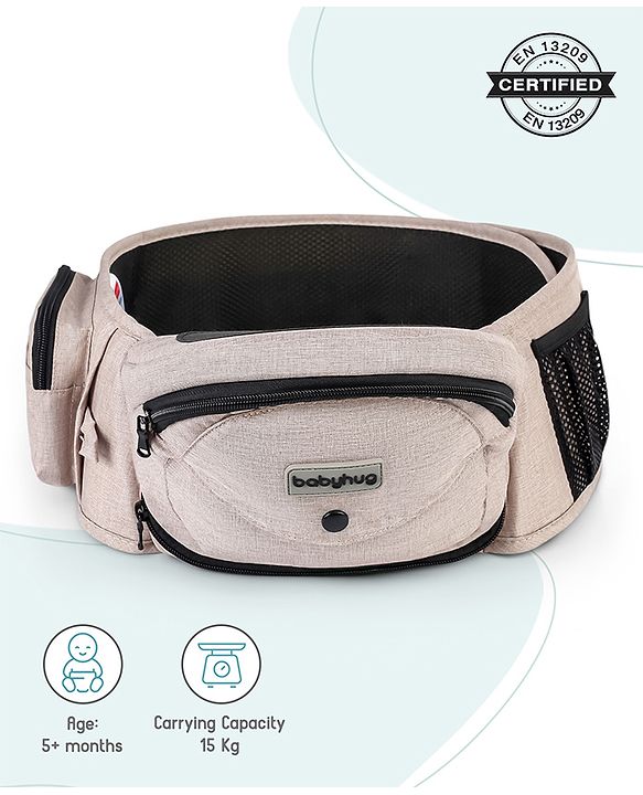 Babyhug Snug Rider Multi-function Hip Seat: Soft padded seat, Adjustable fit, Comfortable lumbar support, Secure fastening, and Two-way carrying for babies up to 15 kg  Grey