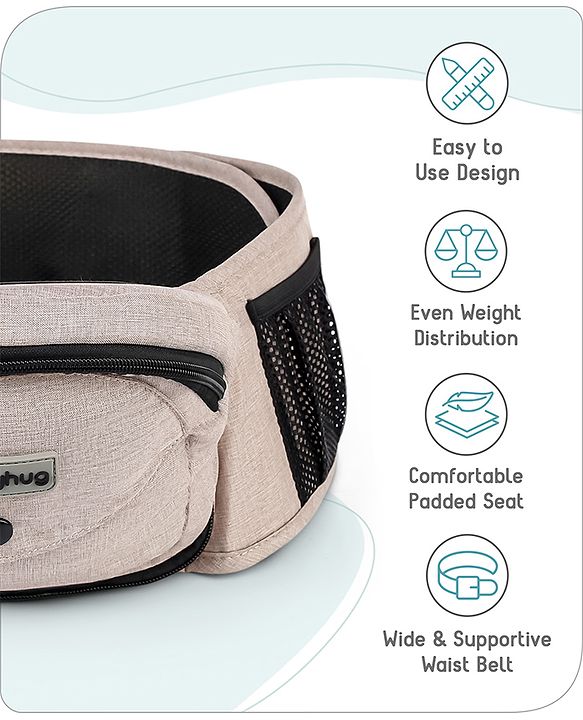 Babyhug Snug Rider Multi-function Hip Seat: Soft padded seat, Adjustable fit, Comfortable lumbar support, Secure fastening, and Two-way carrying for babies up to 15 kg  Grey