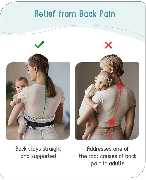 Babyhug Snug Rider Multi-function Hip Seat: Soft padded seat, Adjustable fit, Comfortable lumbar support, Secure fastening, and Two-way carrying for babies up to 15 kg  Grey