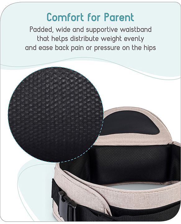 Babyhug Snug Rider Multi-function Hip Seat: Soft padded seat, Adjustable fit, Comfortable lumbar support, Secure fastening, and Two-way carrying for babies up to 15 kg  Grey