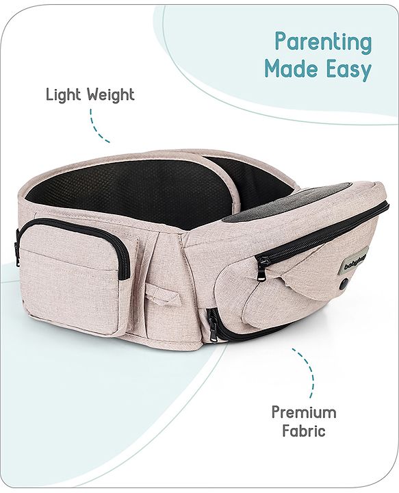 Babyhug Snug Rider Multi-function Hip Seat: Soft padded seat, Adjustable fit, Comfortable lumbar support, Secure fastening, and Two-way carrying for babies up to 15 kg  Grey