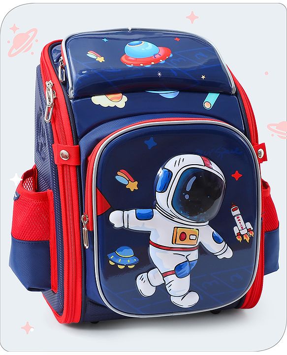 Babyhug Backpack With Space Theme Print Blue - Height 14.5 Inches