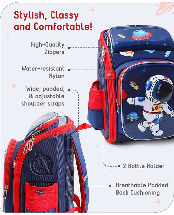 Babyhug Backpack With Space Theme Print Blue - Height 14.5 Inches