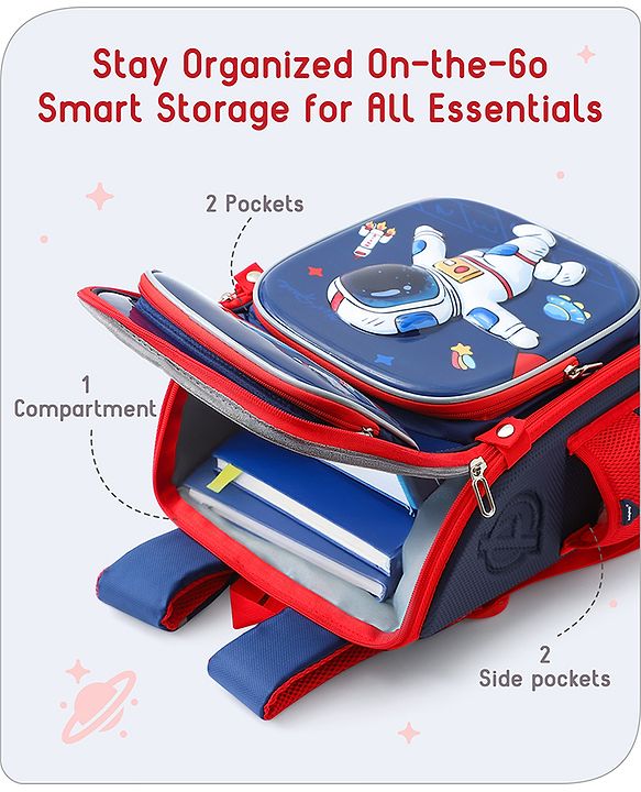 Babyhug Backpack With Space Theme Print Blue - Height 14.5 Inches