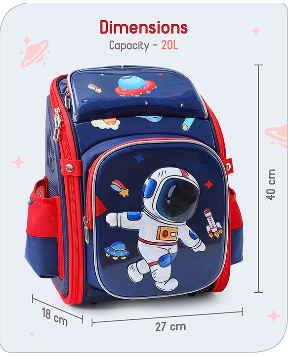 Babyhug Backpack With Space Theme Print Blue - Height 14.5 Inches