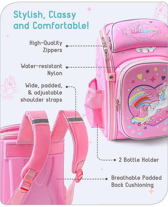 Babyhug Backpack With Unicorn Print Pink - Height 14.5 Inches