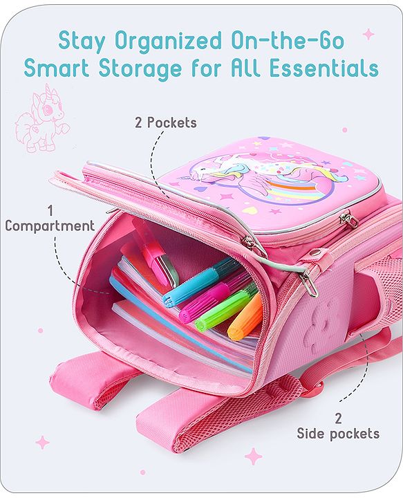 Babyhug Backpack With Unicorn Print Pink - Height 14.5 Inches