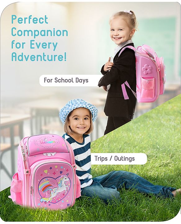 Babyhug Backpack With Unicorn Print Pink - Height 14.5 Inches