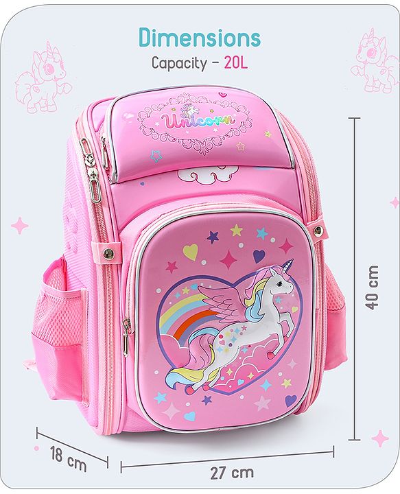 Babyhug Backpack With Unicorn Print Pink - Height 14.5 Inches