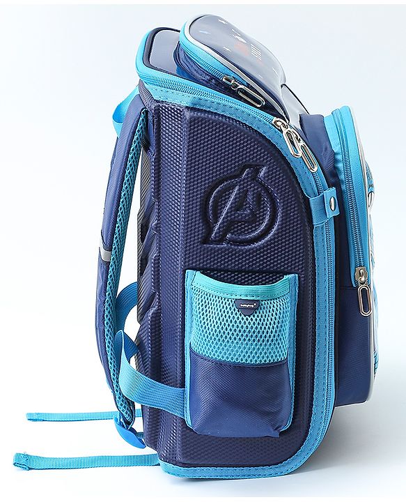 Babyhug School Backpack With Dino Print|1 Main Compartment, 2 Front Pockets, 2 side Bottle Pockets|Water Resistant|Long lasting and Durable Zippers | Comfortable back cushioning | For School, Travel and Outdoors|Blue- 14.5inches