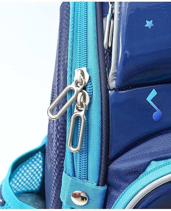 Babyhug School Backpack With Dino Print|1 Main Compartment, 2 Front Pockets, 2 side Bottle Pockets|Water Resistant|Long lasting and Durable Zippers | Comfortable back cushioning | For School, Travel and Outdoors|Blue- 14.5inches