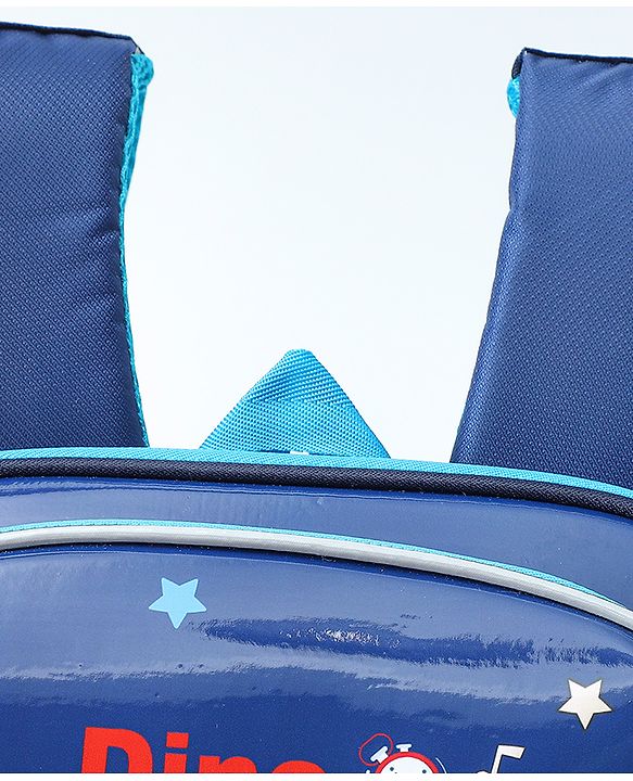 Babyhug School Backpack With Dino Print|1 Main Compartment, 2 Front Pockets, 2 side Bottle Pockets|Water Resistant|Long lasting and Durable Zippers | Comfortable back cushioning | For School, Travel and Outdoors|Blue- 14.5inches