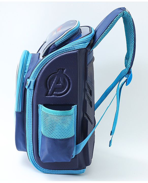 Babyhug School Backpack With Dino Print|1 Main Compartment, 2 Front Pockets, 2 side Bottle Pockets|Water Resistant|Long lasting and Durable Zippers | Comfortable back cushioning | For School, Travel and Outdoors|Blue- 14.5inches
