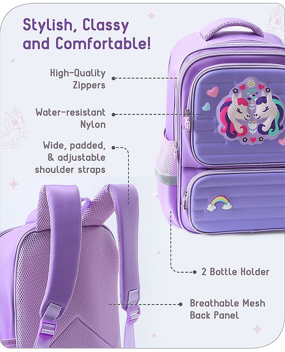 Babyhug Backpack With Unicorn Print Purple - Height 16.5 Inches