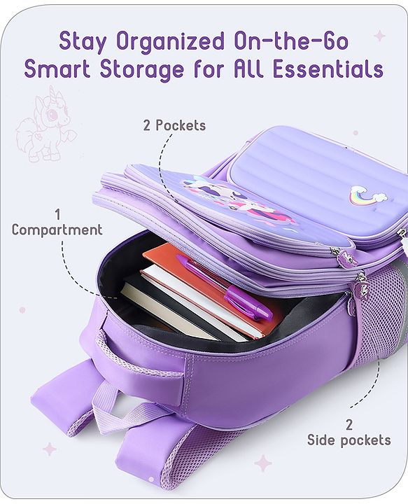 Babyhug Backpack With Unicorn Print Purple - Height 16.5 Inches