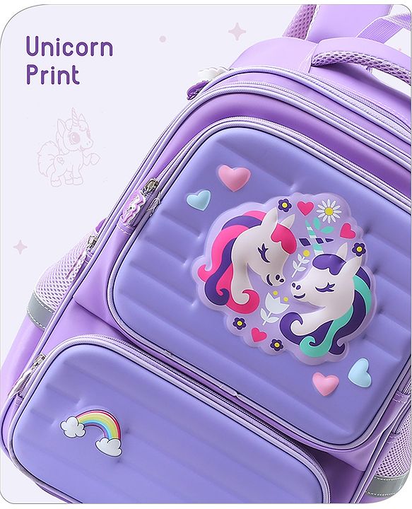 Babyhug Backpack With Unicorn Print Purple - Height 16.5 Inches