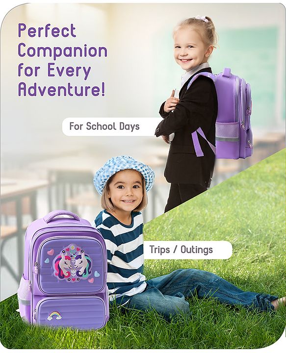 Babyhug Backpack With Unicorn Print Purple - Height 16.5 Inches