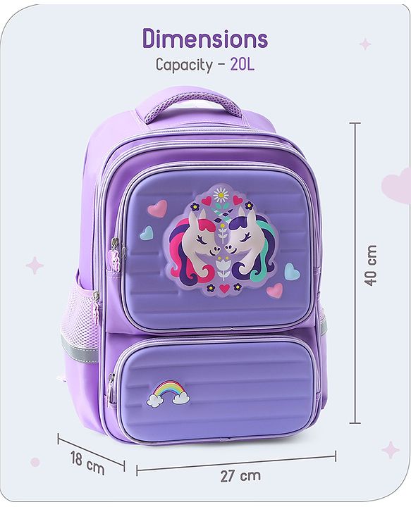 Babyhug Backpack With Unicorn Print Purple - Height 16.5 Inches