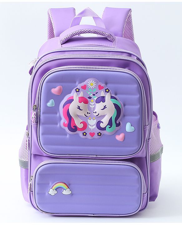 Babyhug Backpack With Unicorn Print Purple - Height 16.5 Inches