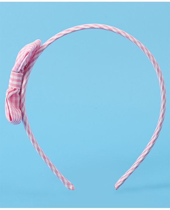Pine Kids Hair Bands Bow Applique with Checks Free Size Pack of 3 - Red Pink & Yellow