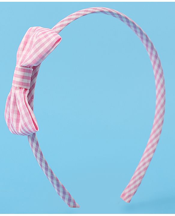 Pine Kids Hair Bands Bow Applique with Checks Free Size Pack of 3 - Red Pink & Yellow