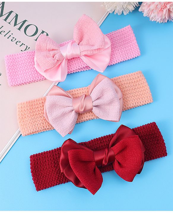 Babyhug Headbands With Bow Applique Pack of 3 - Multicolor