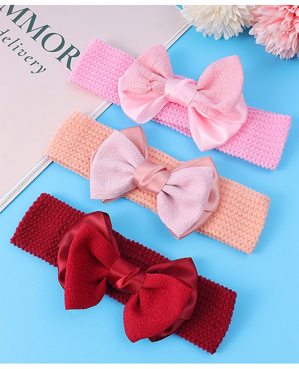 Babyhug Headbands With Bow Applique Pack of 3 - Multicolor