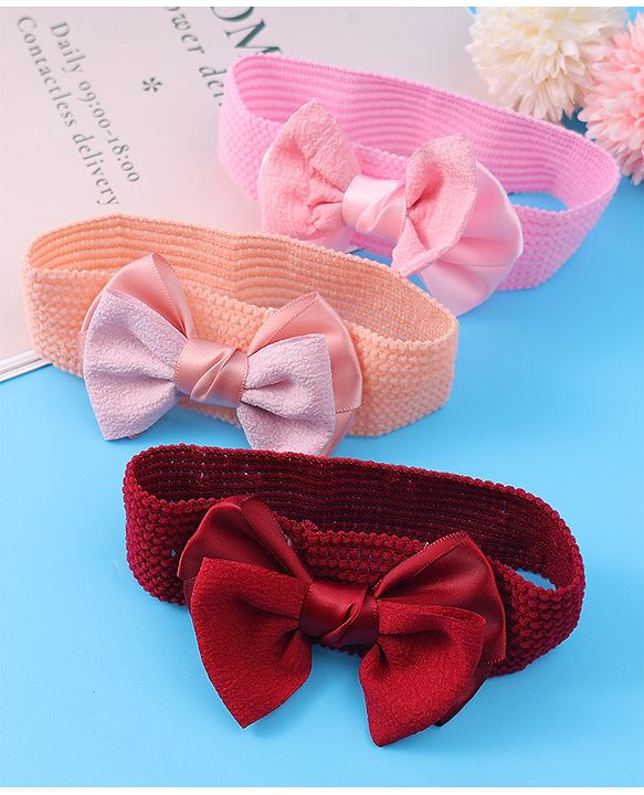 Babyhug Headbands With Bow Applique Pack of 3 - Multicolor