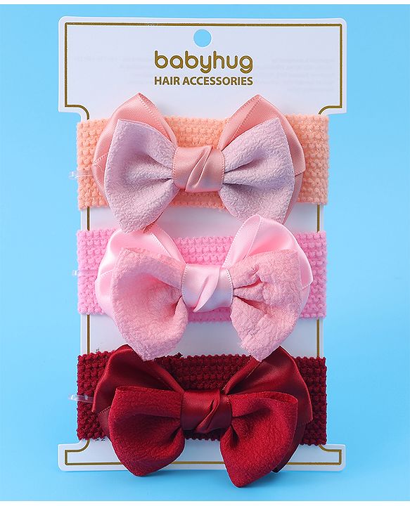 Babyhug Headbands With Bow Applique Pack of 3 - Multicolor