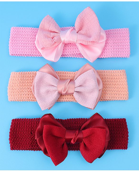 Babyhug Headbands With Bow Applique Pack of 3 - Multicolor