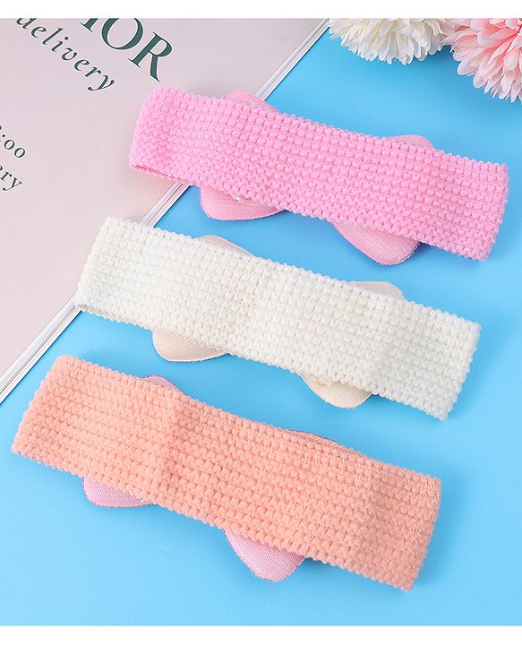 Babyhug Free Size Headbands With Bow Applique Pack of 3 - Pink & White