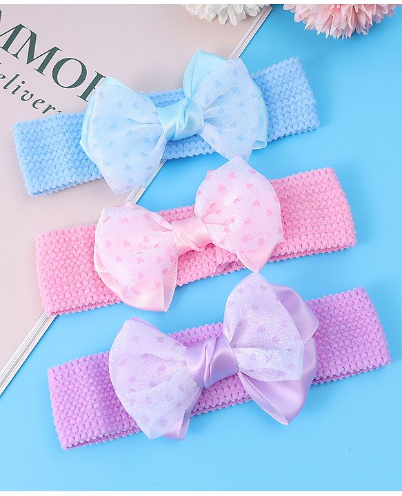 Babyhug Headbands With Bow Applique Pack of 3 - Multicolor