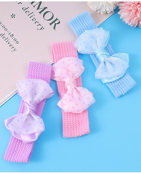 Babyhug Headbands With Bow Applique Pack of 3 - Multicolor