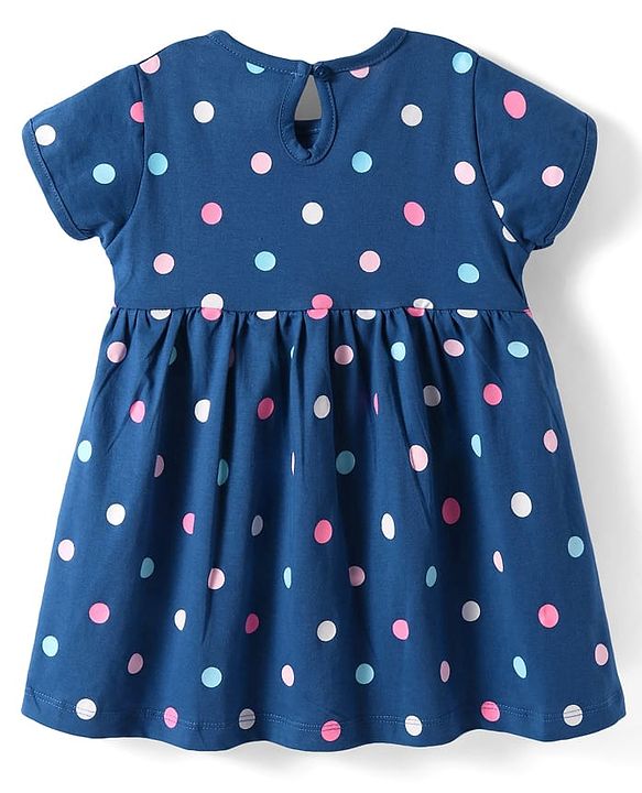 Babyhug Single Jersey Knit Half Sleeves Heart & Polka Dots Printed Frocks with Bow Applique Pack of 2 - Pink & Blue