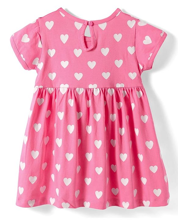 Babyhug Single Jersey Knit Half Sleeves Heart & Polka Dots Printed Frocks with Bow Applique Pack of 2 - Pink & Blue