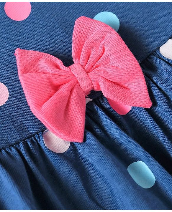 Babyhug Single Jersey Knit Half Sleeves Heart & Polka Dots Printed Frocks with Bow Applique Pack of 2 - Pink & Blue
