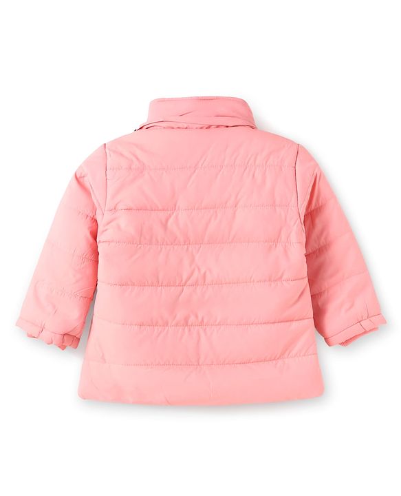 Babyhug Woven Full Sleeves Hooded Padded Jacket With Star Applique & Removable Hood - Pink