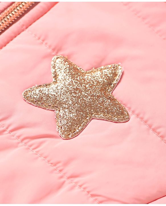 Babyhug Woven Full Sleeves Hooded Padded Jacket With Star Applique & Removable Hood - Pink
