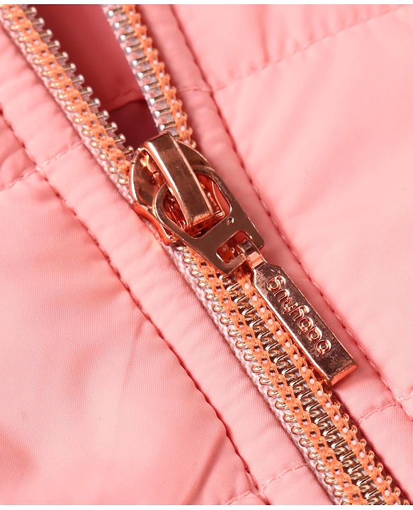 Babyhug Woven Full Sleeves Hooded Padded Jacket With Star Applique & Removable Hood - Pink