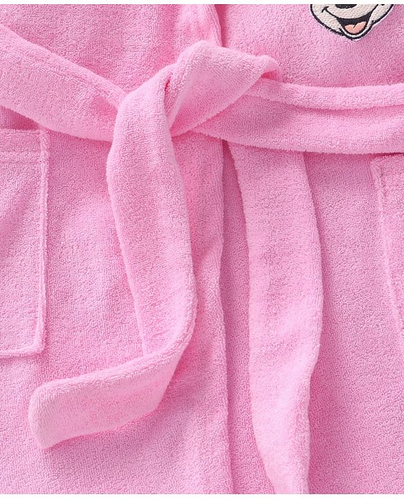 Babyhug Disney Terry Woven Full Sleeve Hooded Bath Robe With Minnie Mouse Graphic & 3D Applique - Pink