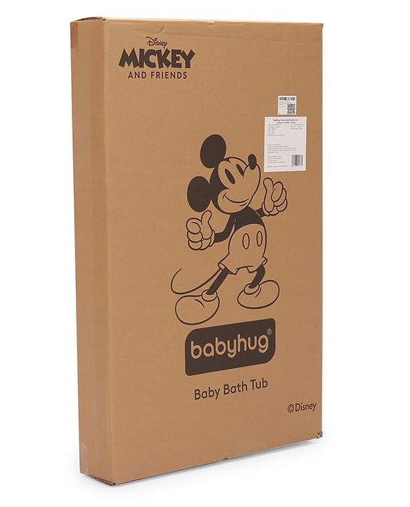 Babyhug Disney Foldable Baby Bathtub with Heat Sensitive Drain Plug & Mickey & Friends Graphics - White