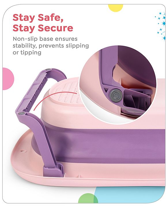 Babyhug Disney Foldable Baby Bathtub with Heat Sensitive Drain Plug & Mickey & Friends Graphics - White