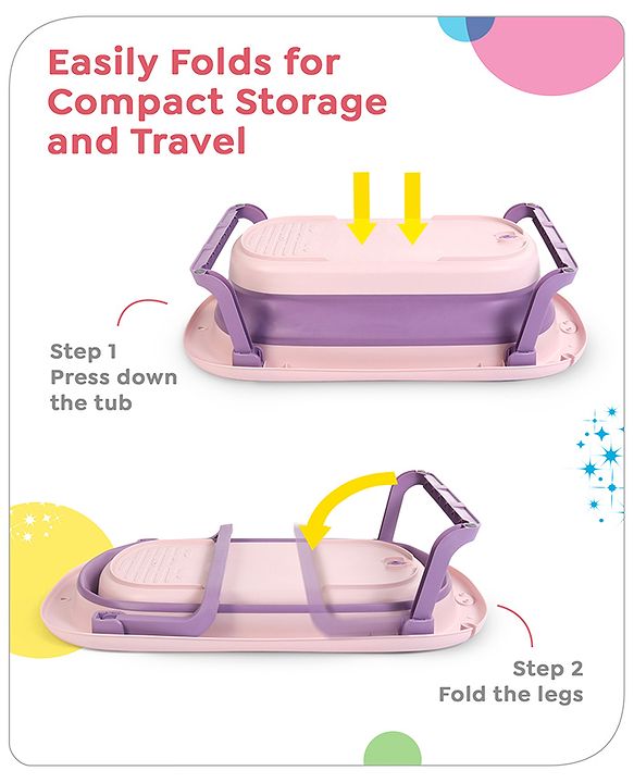 Babyhug Disney Foldable Baby Bathtub with Heat Sensitive Drain Plug & Mickey & Friends Graphics - White