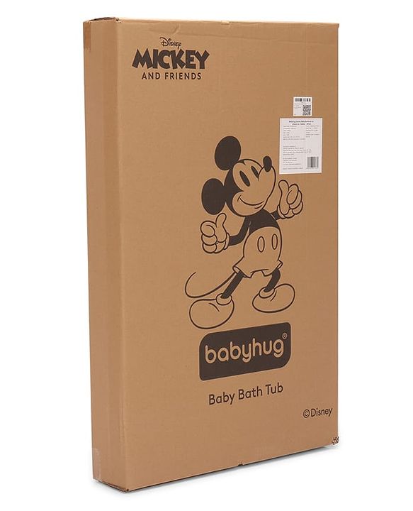 Babyhug Disney Foldable Baby Bathtub with Heat Sensitive Drain Plug & Mickey & Friends Graphics - White