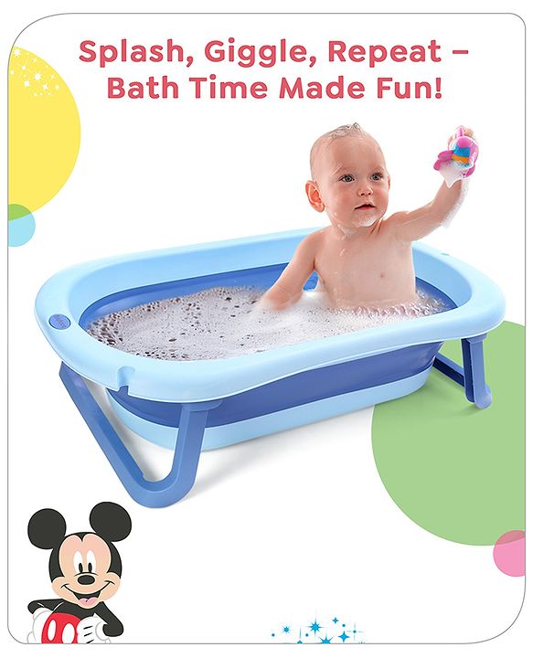 Babyhug Disney Foldable Baby Bathtub with Heat Sensitive Drain Plug & Mickey & Friends Graphics - White