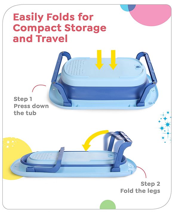 Babyhug Disney Foldable Baby Bathtub with Heat Sensitive Drain Plug & Mickey & Friends Graphics - White