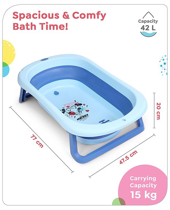 Babyhug Disney Foldable Baby Bathtub with Heat Sensitive Drain Plug & Mickey & Friends Graphics - White