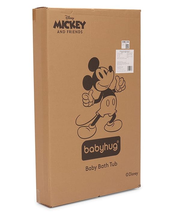 Babyhug Disney Foldable Baby Bathtub with Heat Sensitive Drain Plug & Mickey & Friends Graphics - White