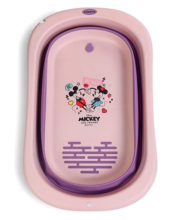 Babyhug Disney Foldable Baby Bathtub with Cushion & Mickey & Friends Graphics -White