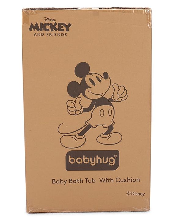 Babyhug Disney Foldable Baby Bathtub with Cushion & Mickey & Friends Graphics -White